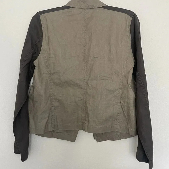 Eileen Fisher Moto Jacket Medium Brown Tan Organic Linen Zip Front - Picture 6 of 10